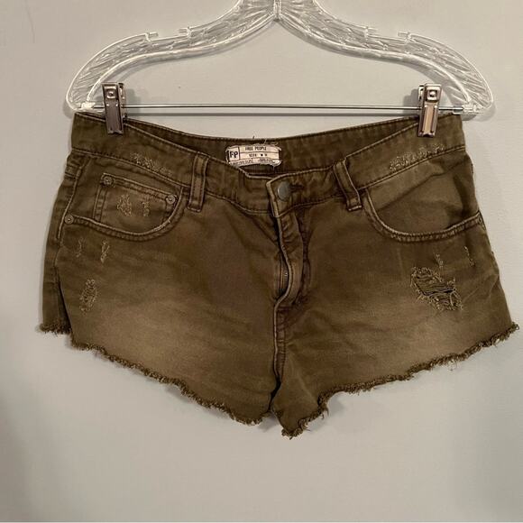 Free People Pants - Free People Military Green Cutoff Jean Shorts Women's Size W 28 Raw Hem
